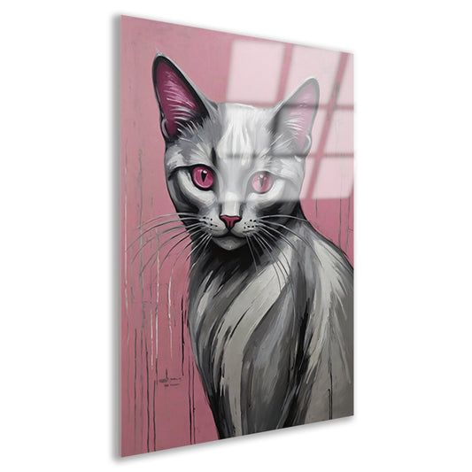 Roze Ogen Zilveren Kat tegen Roze Achtergrond Acrylglas