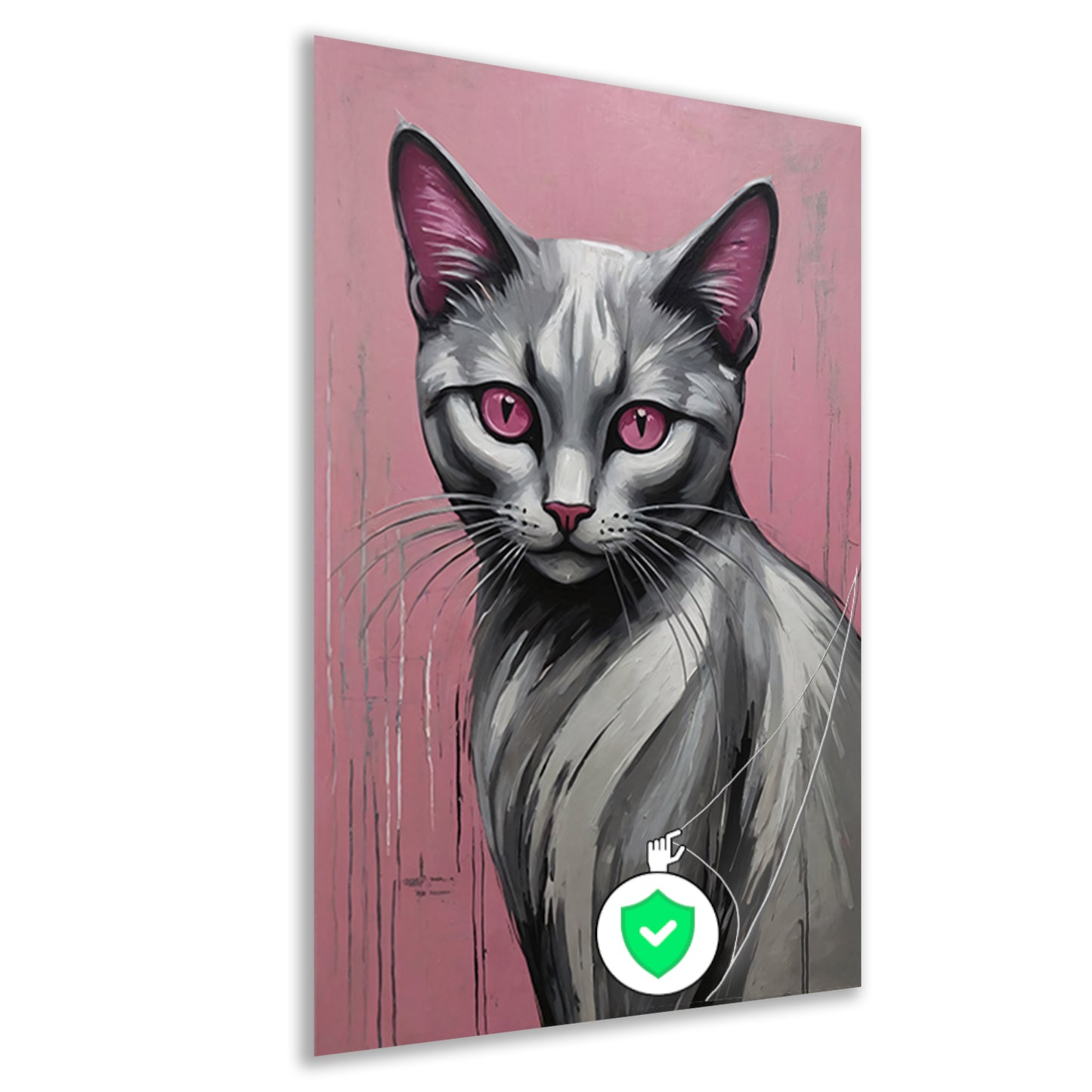 Roze Ogen Zilveren Kat tegen Roze Achtergrond poster