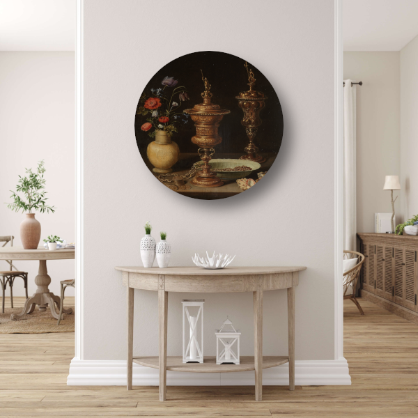 Stilleven met bloemen en vergulde bekers - Clara Peeters aluminium muurcirkel