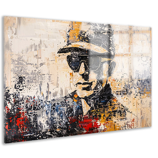 Abstract expressief portret met hoed en bril acrylglas
