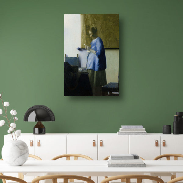 Vrouw in het blauw die een brief leest - Johannes Vermeer poster