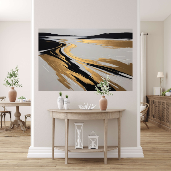 Golvende Horizon in Zwart, Wit en Goud poster