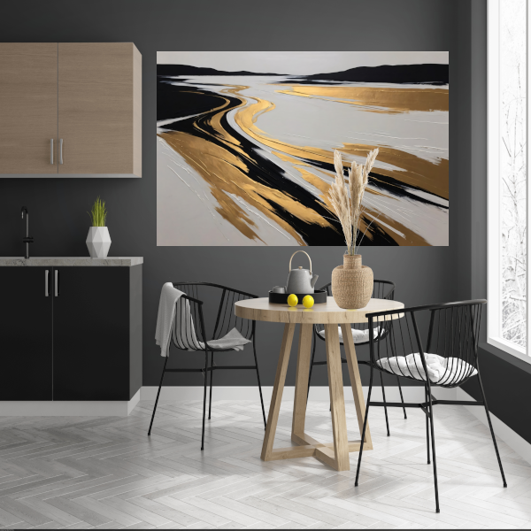 Golvende Horizon in Zwart, Wit en Goud poster