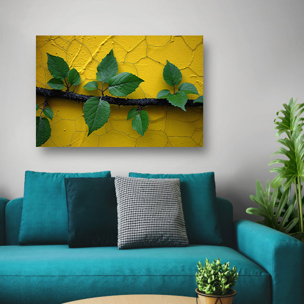 Minimalistisch tak op gele muur canvas