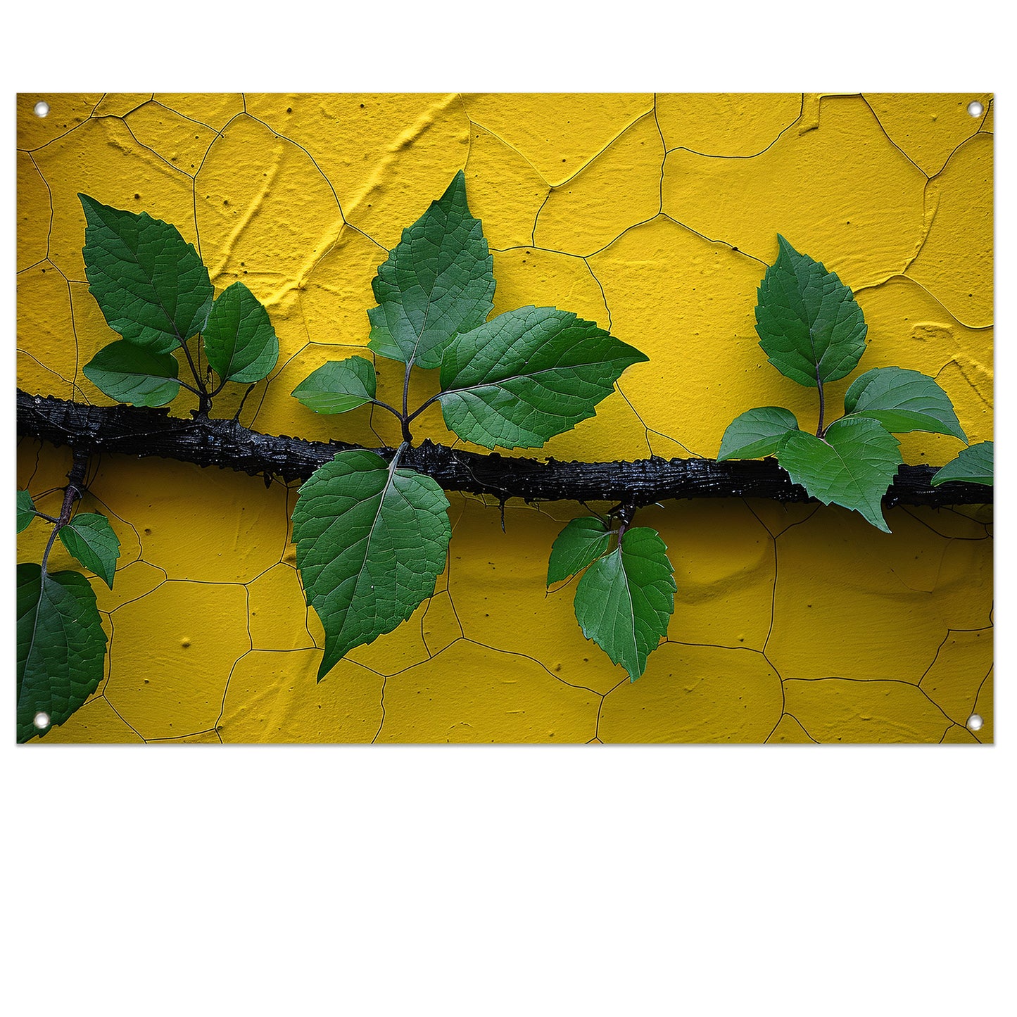 Minimalistisch tak op gele muur tuinposter