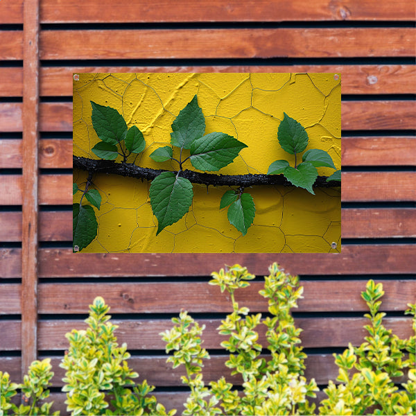 Minimalistisch tak op gele muur tuinposter
