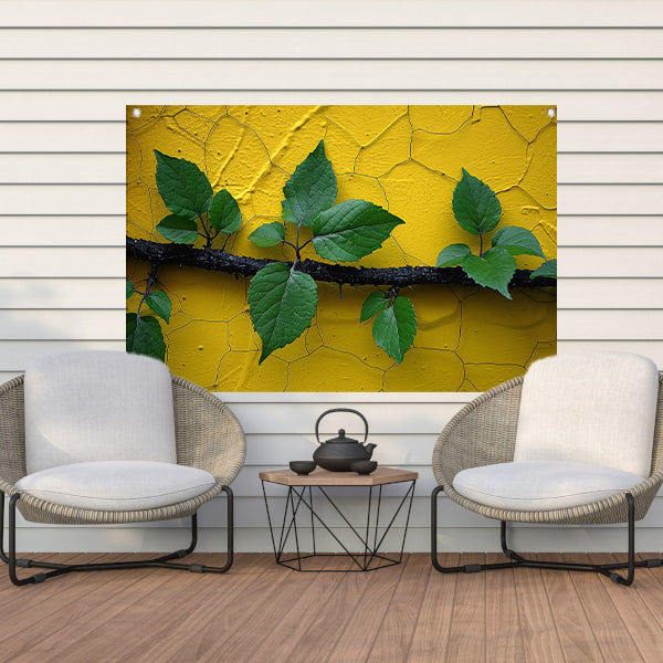 Minimalistisch tak op gele muur tuinposter