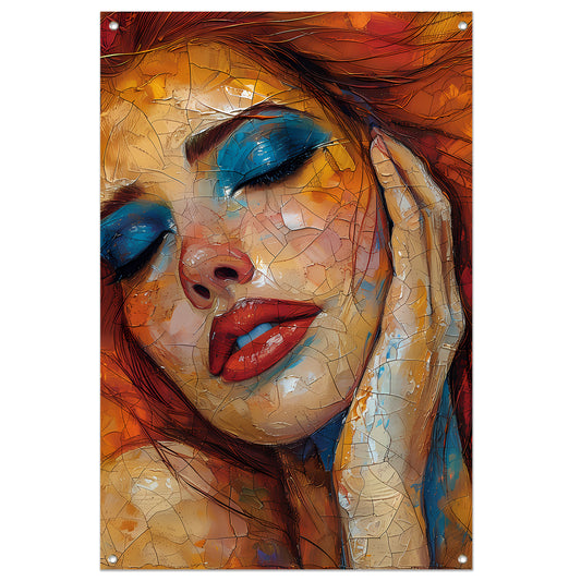 Kleurrijk Abstractie van een Vrouwelijk Gezicht tuinposter