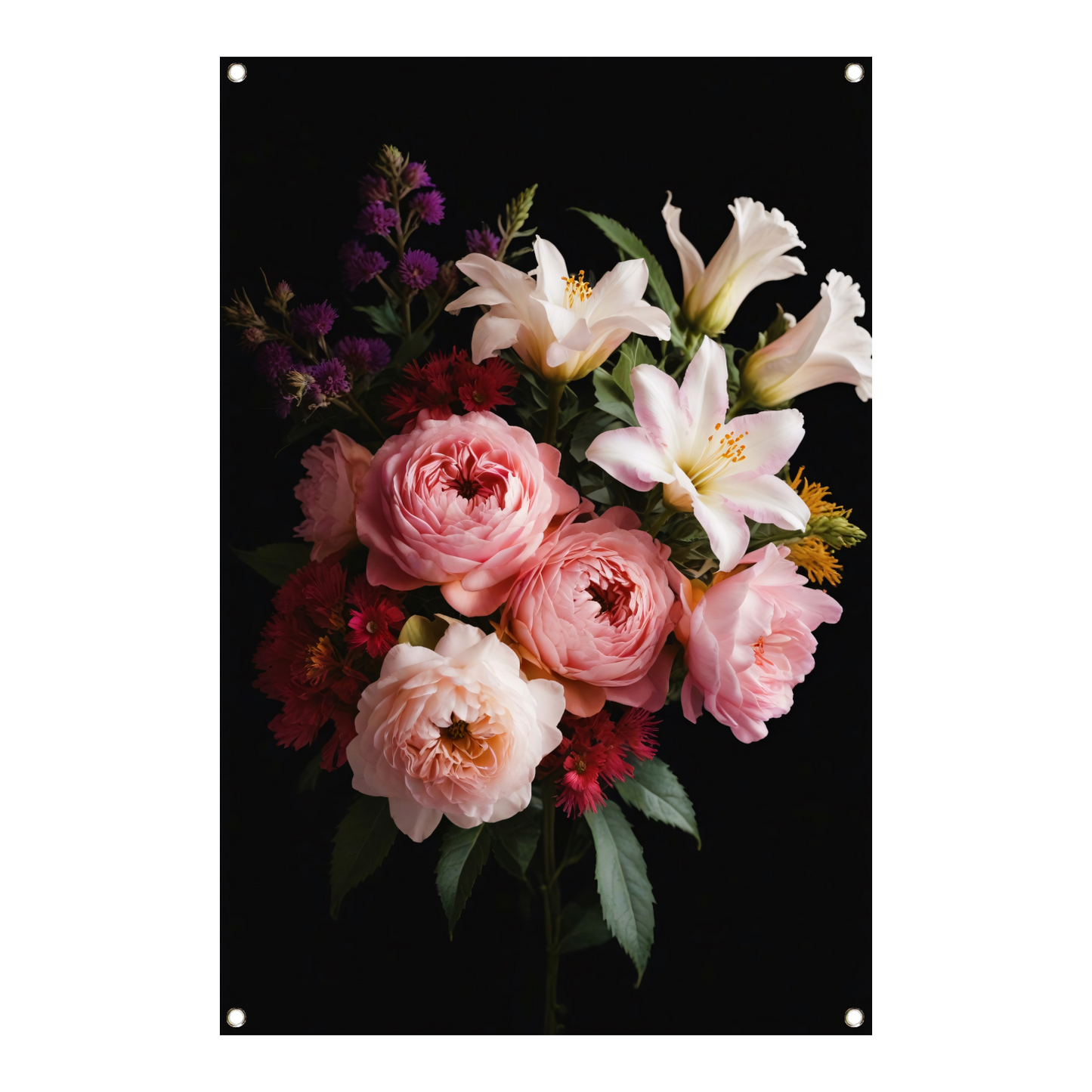 Levendige Bloemen tegen Zwarte Achtergrond tuinposter