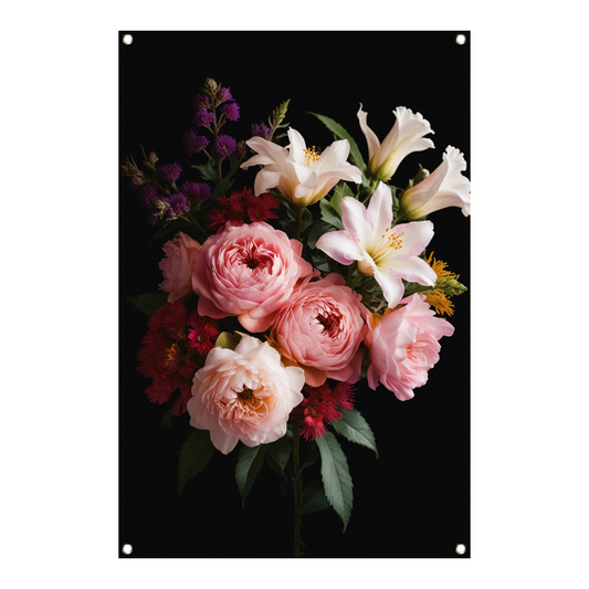 Levendige Bloemen tegen Zwarte Achtergrond tuinposter