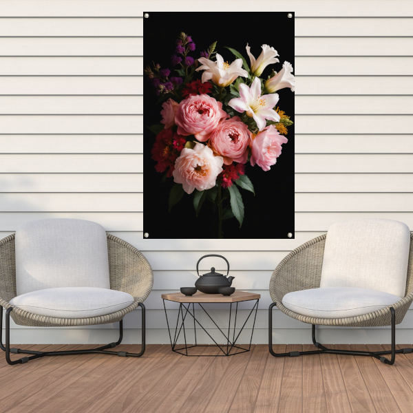 Levendige Bloemen tegen Zwarte Achtergrond tuinposter