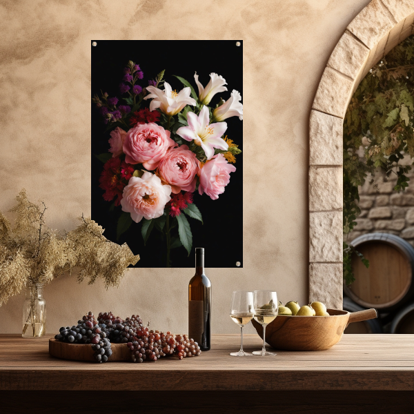 Levendige Bloemen tegen Zwarte Achtergrond tuinposter