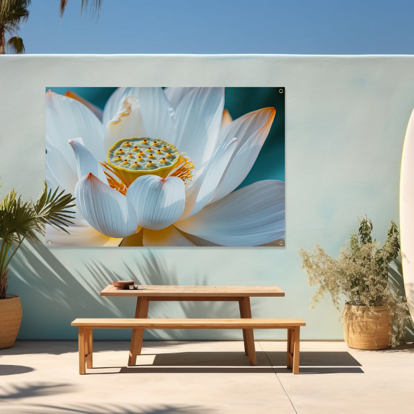 Close-up van bloeiende witte lotus tuinposter