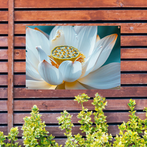 Close-up van bloeiende witte lotus tuinposter