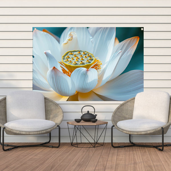 Close-up van bloeiende witte lotus tuinposter