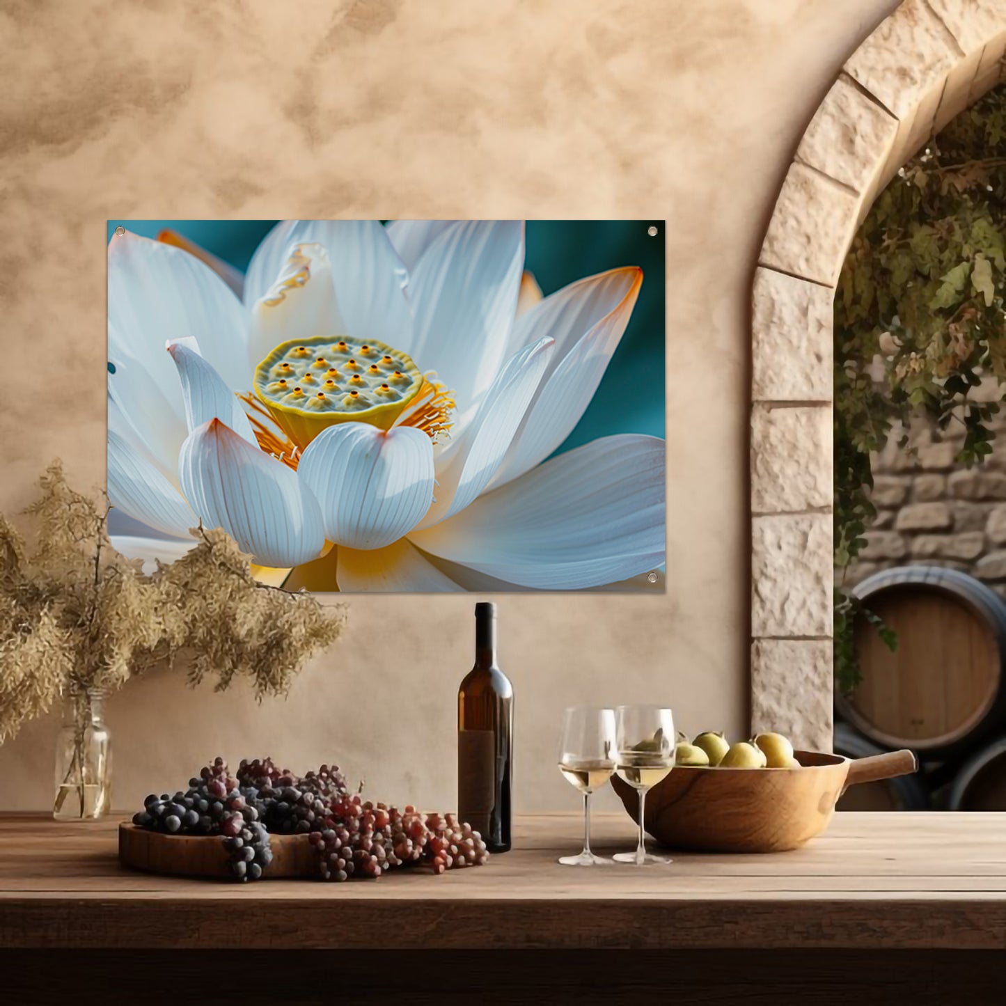 Close-up van bloeiende witte lotus tuinposter