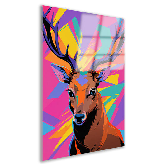 Kleurrijk hert in popart-stijl met abstracte achtergrond acrylglas