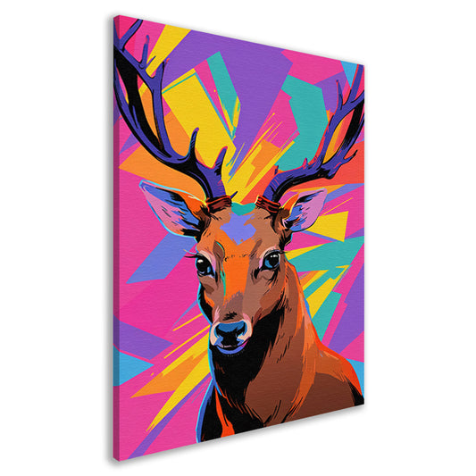 Kleurrijk hert in popart-stijl met abstracte achtergrond canvas
