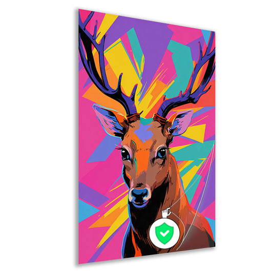 Kleurrijk hert in popart-stijl met abstracte achtergrond poster