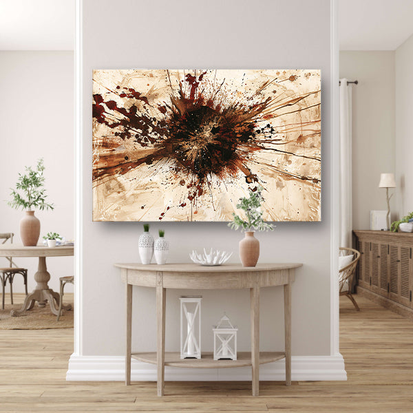 Dynamische abstracte verfexplosie in aardetinten poster