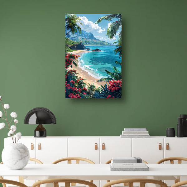 Tropisch strand met azuurblauwe zee canvas