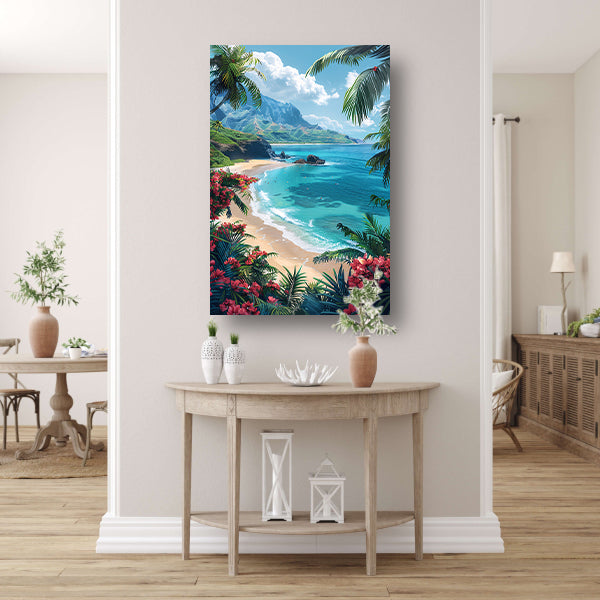 Tropisch strand met azuurblauwe zee canvas