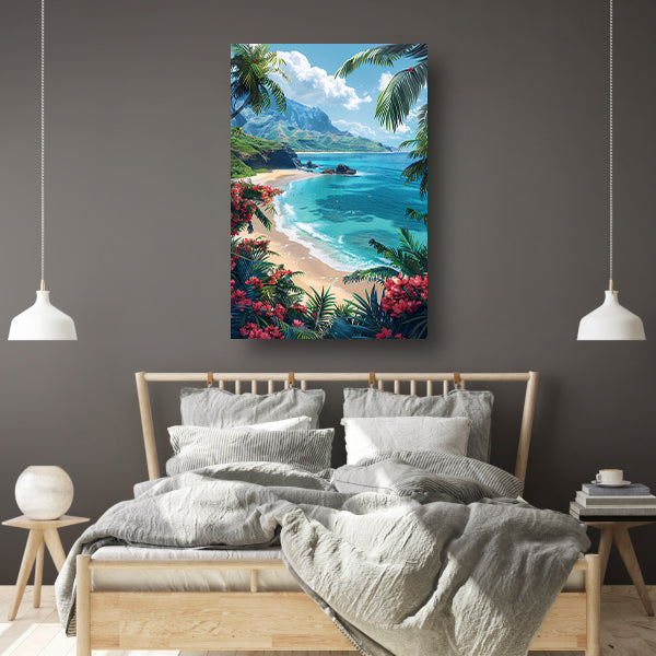 Tropisch strand met azuurblauwe zee canvas