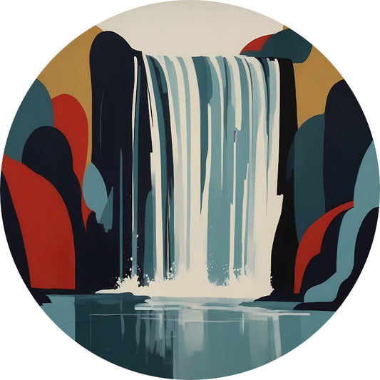 Serene Reflectie van een Abstracte Waterval aluminium muurcirkel