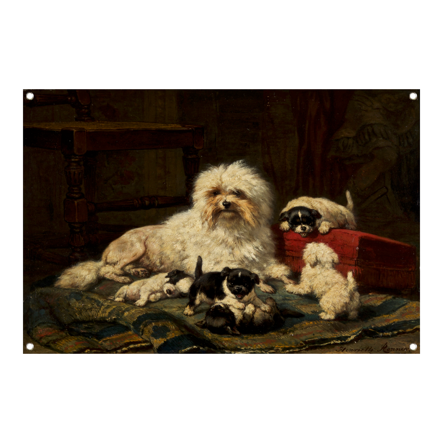 Hond met vijf puppies - Henriëtte Ronner-Knip tuinposter