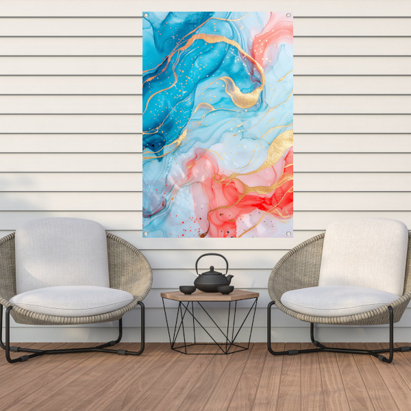 Abstracte Symfonie in Blauw en Roze tuinposter