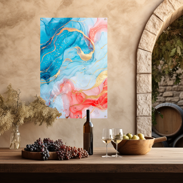 Abstracte Symfonie in Blauw en Roze tuinposter