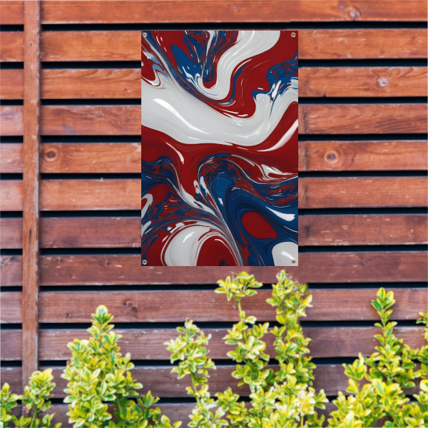 Abstracte Golf van Rood, Wit en Blauw tuinposter