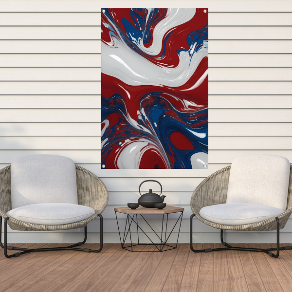Abstracte Golf van Rood, Wit en Blauw tuinposter