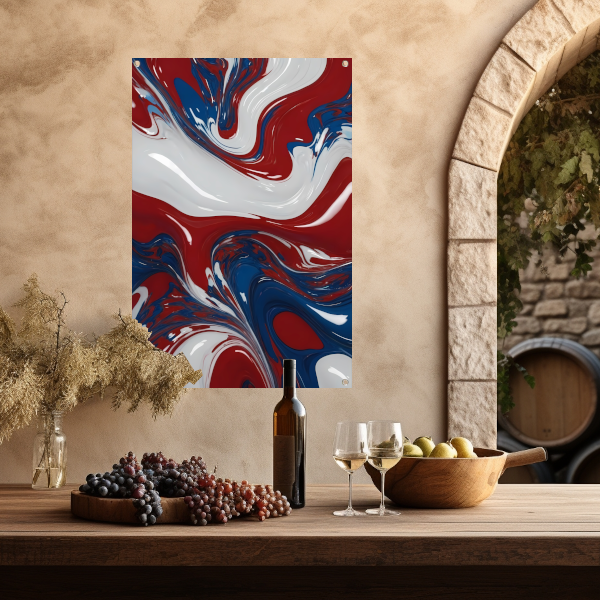 Abstracte Golf van Rood, Wit en Blauw tuinposter