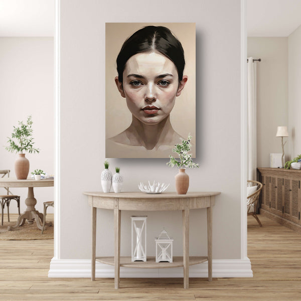 Serene Vrouw in Monochroom Portret canvas met baklijst