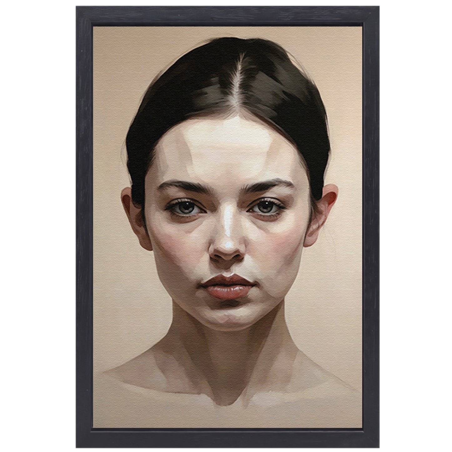 Serene Vrouw in Monochroom Portret canvas met baklijst