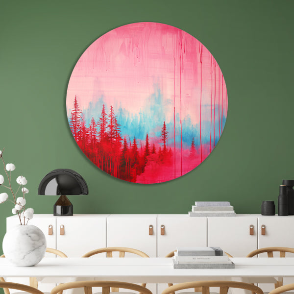 Abstract kleurrijk bos schilderij voor interieur aluminium muurcirkel