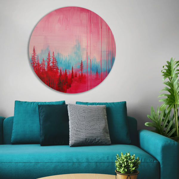 Abstract kleurrijk bos schilderij voor interieur aluminium muurcirkel