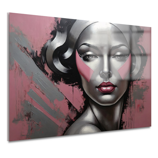 Abstracte Dame in Zilver en Roze Tinten acrylglas
