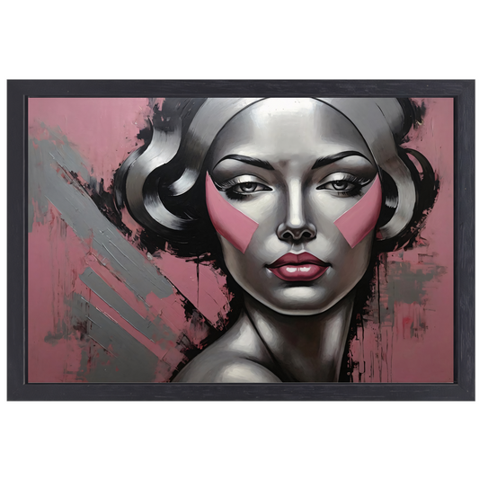 Abstracte Dame in Zilver en Roze Tinten canvas met baklijst