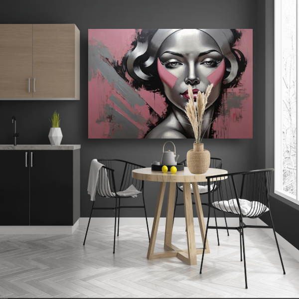 Abstracte Dame in Zilver en Roze Tinten acrylglas