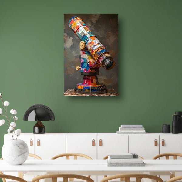 Kleurrijk Pop Art Telescoop op Statief canvas met baklijst