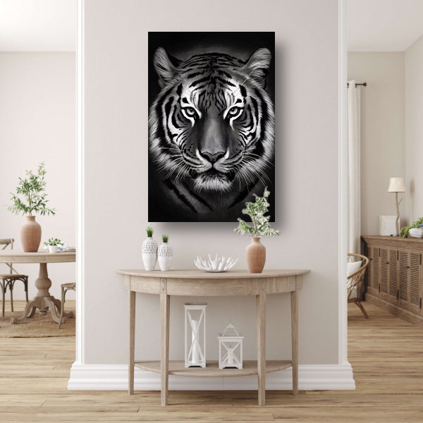 Monochroom Portret van een Majestueuze Tijger canvas