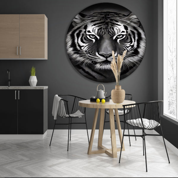 Monochroom Portret van een Majestueuze Tijger forex muurcirkel