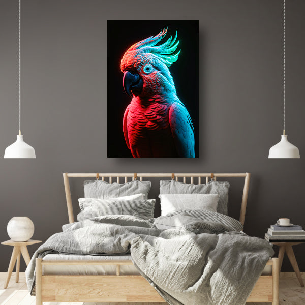 Futuristische neon papegaai in levendige kleuren canvas