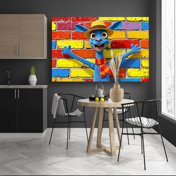 Blije blauwe kangoeroe voor kleurrijke muur canvas