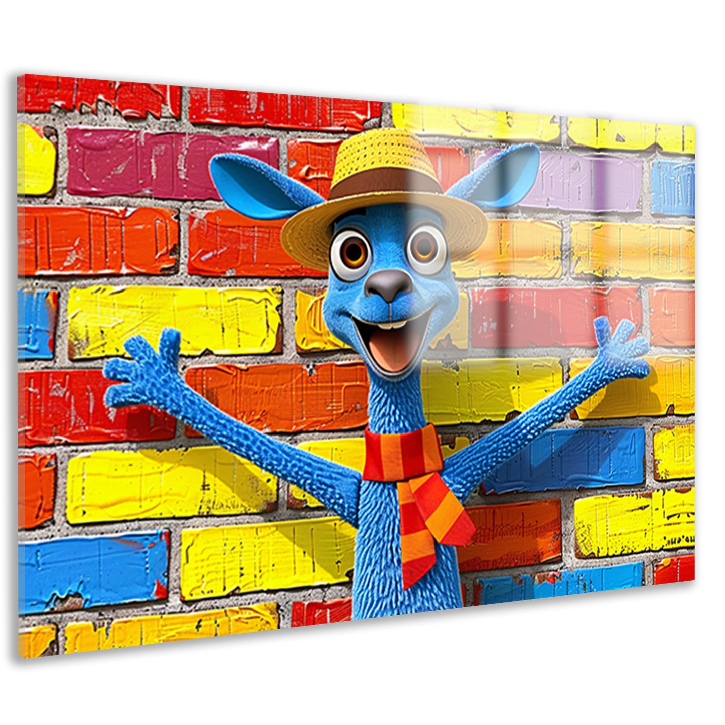 Blije blauwe kangoeroe voor kleurrijke muur acrylglas