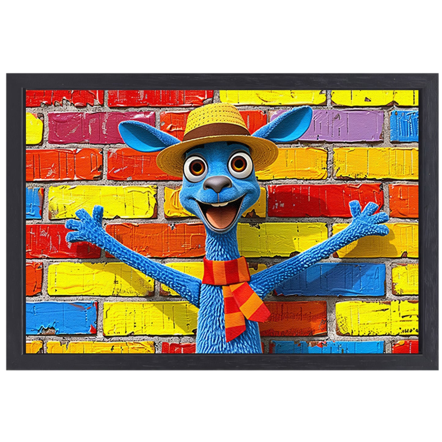 Blije blauwe kangoeroe voor kleurrijke muur canvas met baklijst