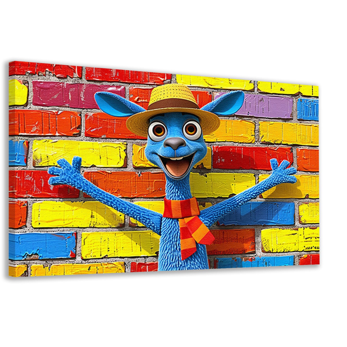 Blije blauwe kangoeroe voor kleurrijke muur canvas