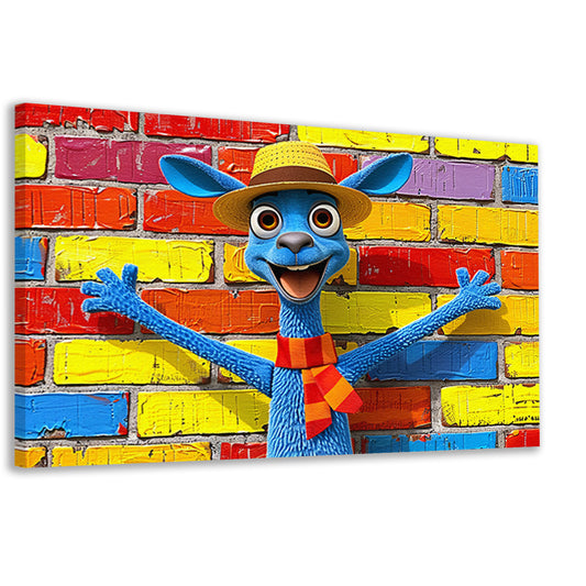 Blije blauwe kangoeroe voor kleurrijke muur canvas